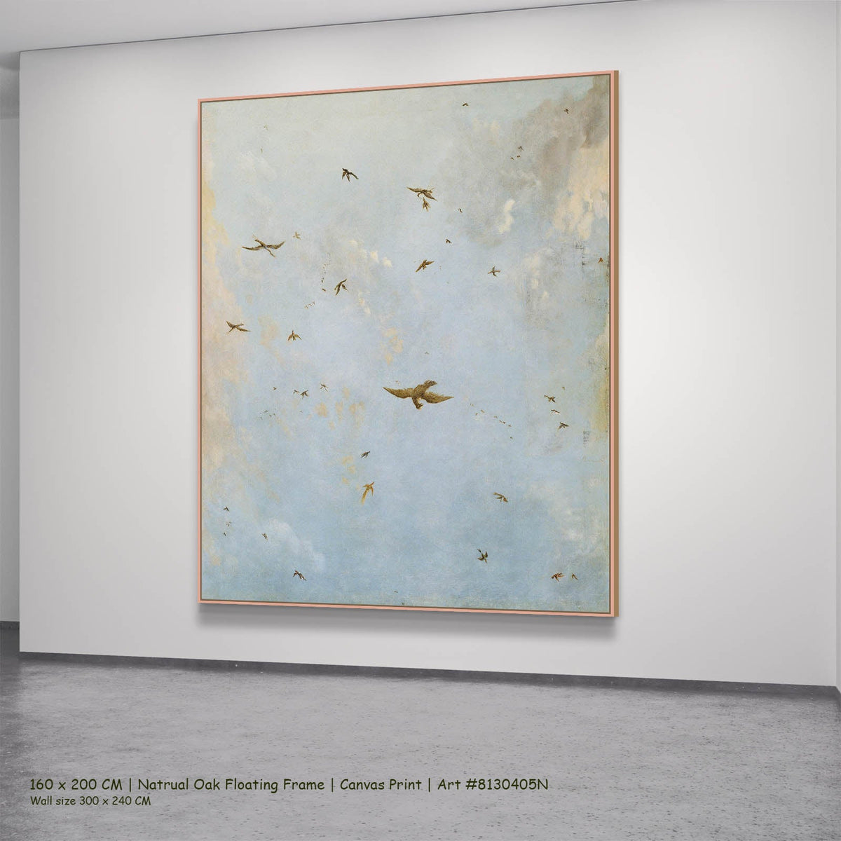 attributed to Nicolaes Piemont — Ceiling of a Cloudy Sky with Birds Clouds canvas wall art in a natural oak floating…