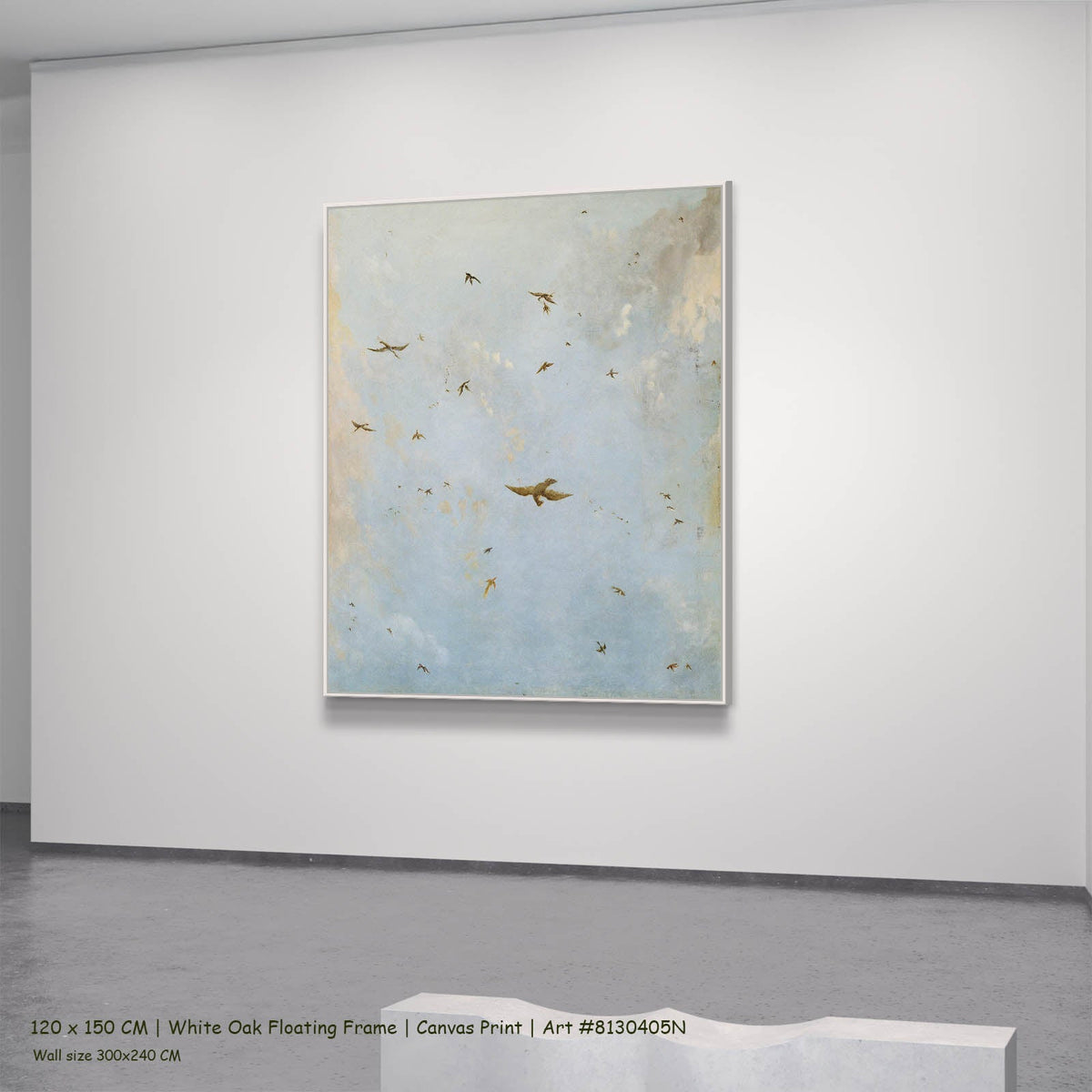 attributed to Nicolaes Piemont — Ceiling of a Cloudy Sky with Birds Clouds canvas wall art in a white oak floating frame,…
