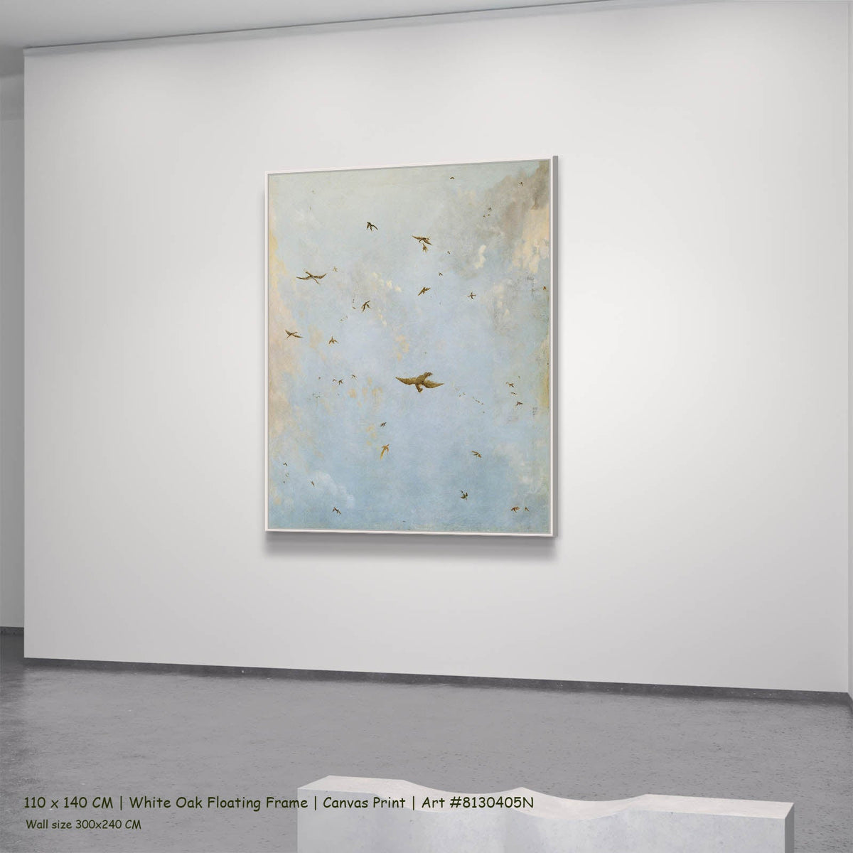 attributed to Nicolaes Piemont — Ceiling of a Cloudy Sky with Birds Clouds canvas wall art in a white oak floating frame,…