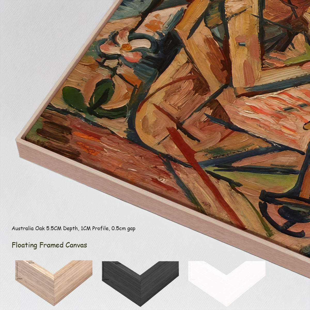 Fakir Taming Snakes by Bohumil Kubišta in a floating frame, large orange and green Expressionist Abstract canvas print
