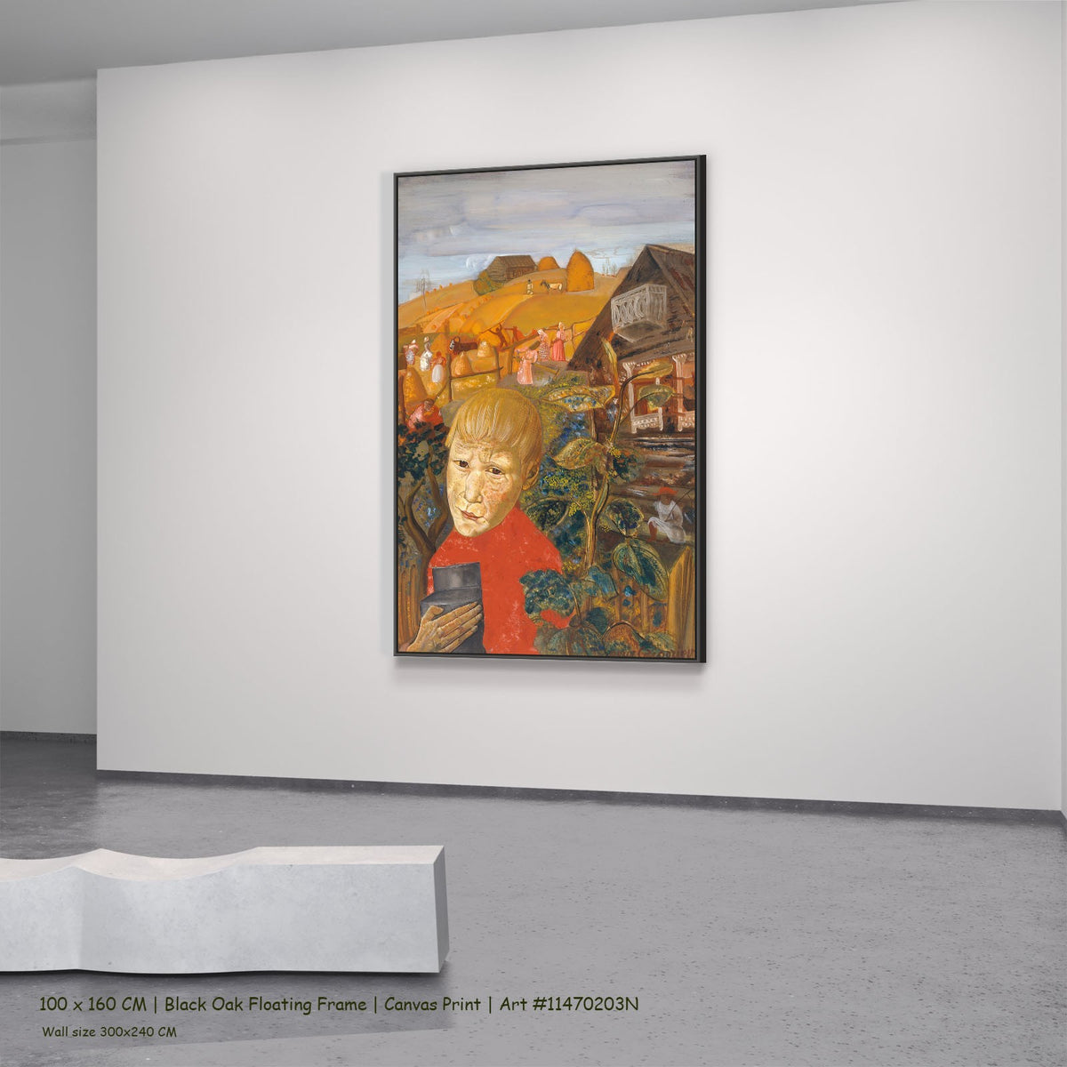 Sergei Esenin as a Youth by Boris Grigoriev in a black oak floating frame, large orange and red Expressionist canvas