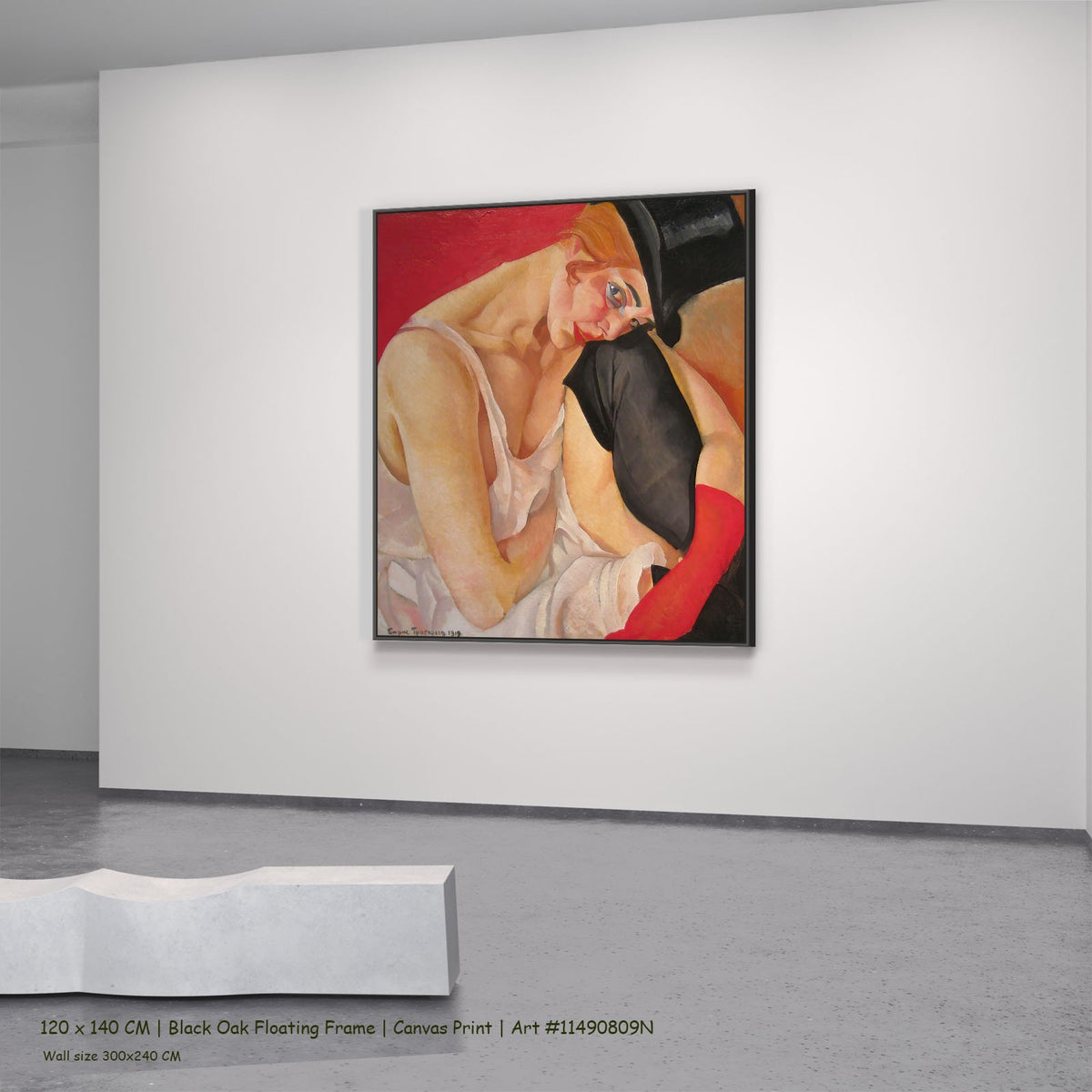 Woman in a Top Hat by Boris Grigoriev in a black oak floating frame, large pink and red Expressionist canvas
