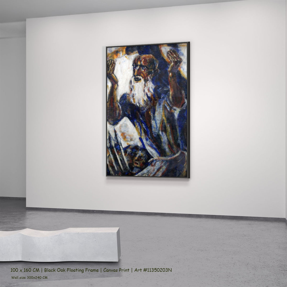 The Prophet by Christian Rohlfs in a black oak floating frame, large blue and white Expressionist canvas