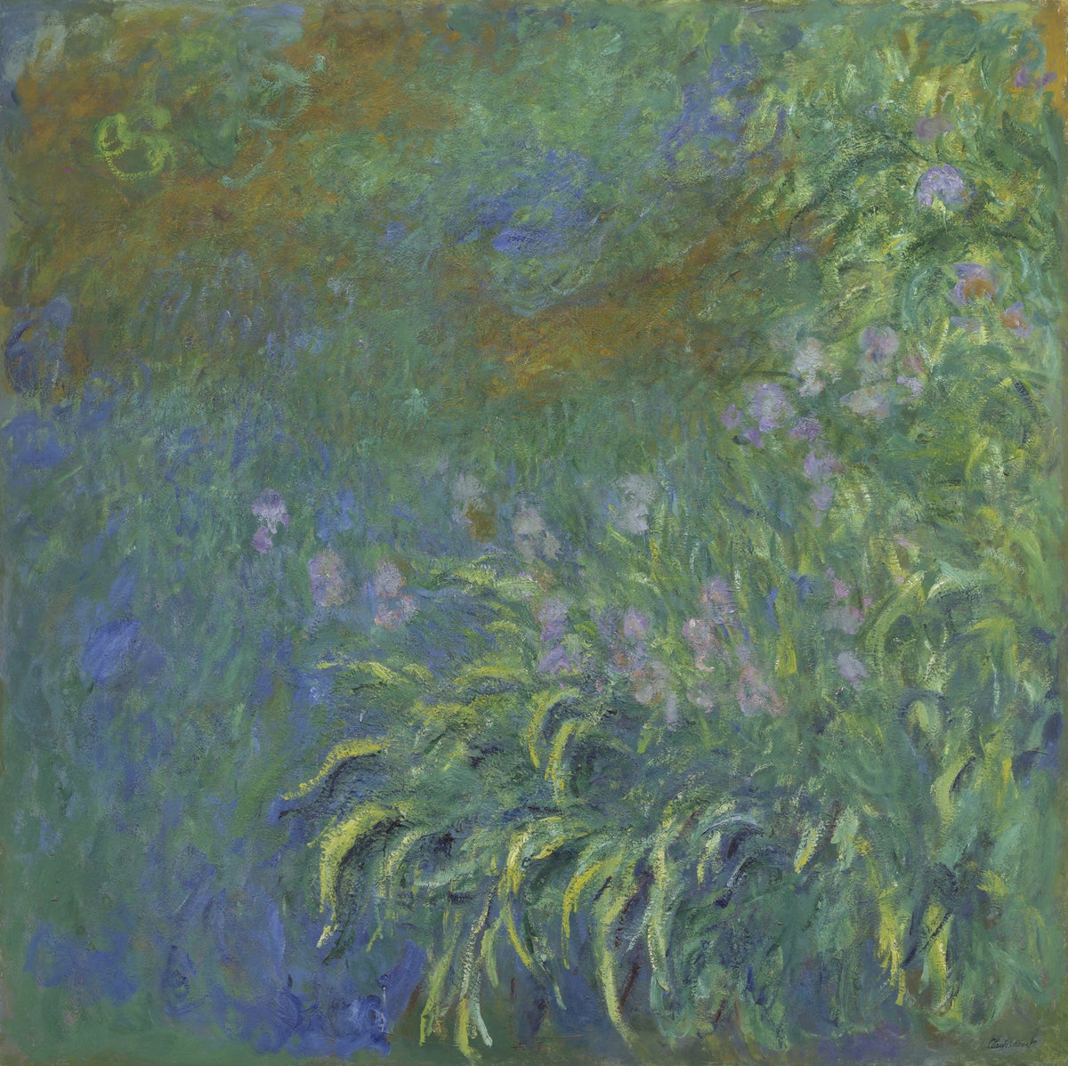 Large green and blue Impressionist canvas print of Irises by Claude Monet