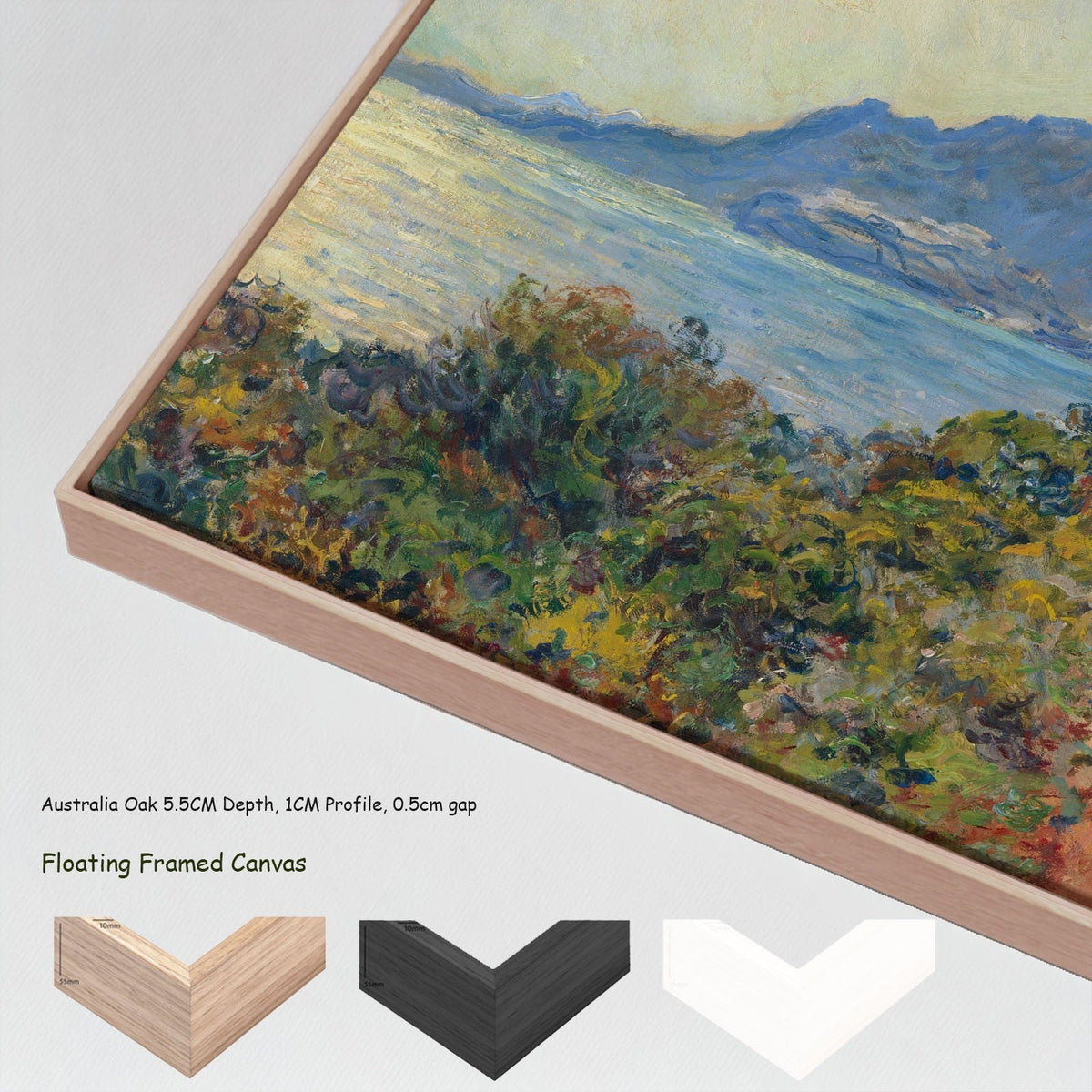 Claude Monet — La Corniche near Monaco canvas wall art with floating frame options