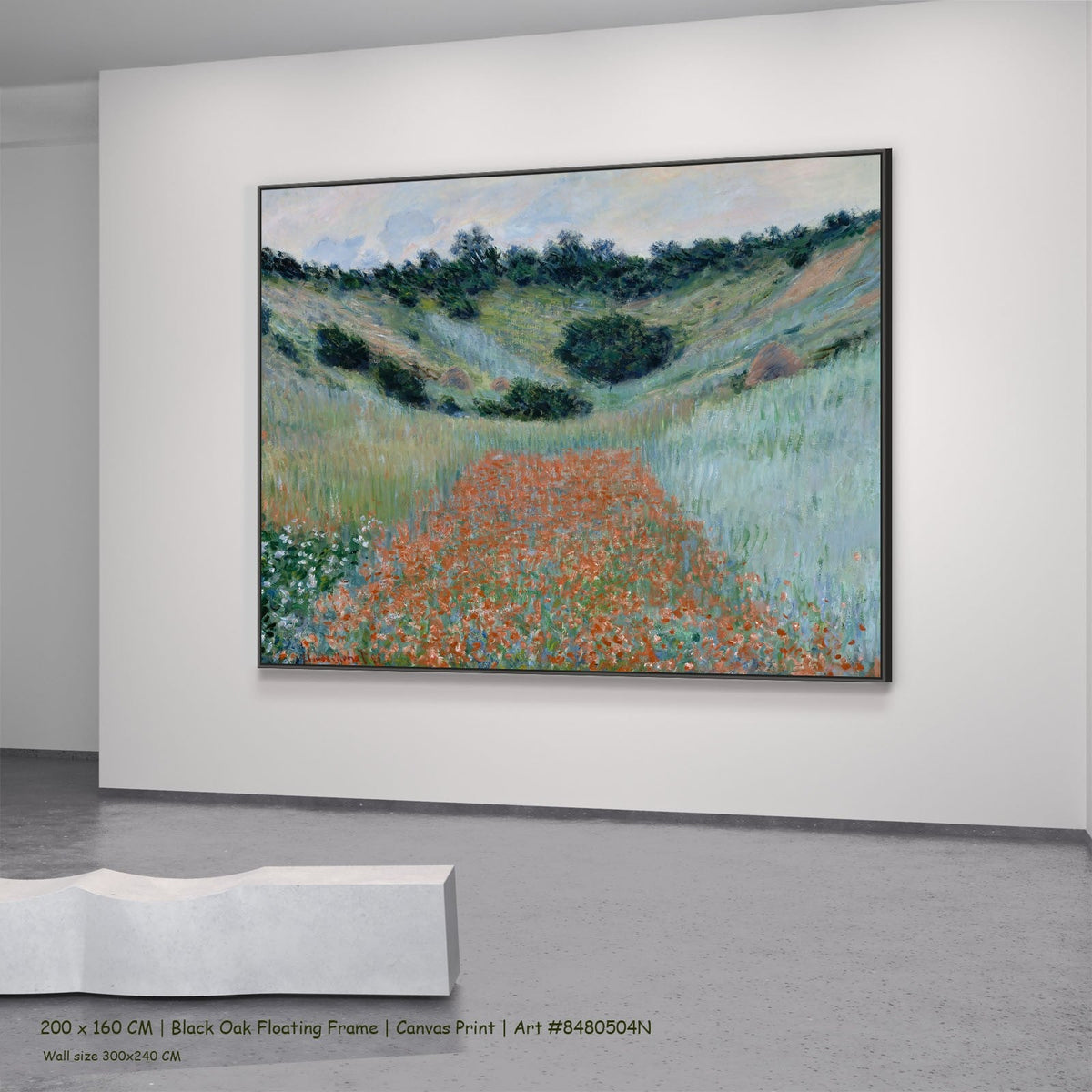 Claude Monet, Poppy Field near Giverny — Poppy Field in a Hollow near Giverny Landscape canvas wall art in a black oak…