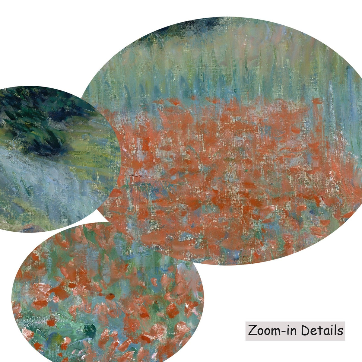 Claude Monet, Poppy Field near Giverny — Poppy Field in a Hollow near Giverny canvas — close-up detail of the framed…