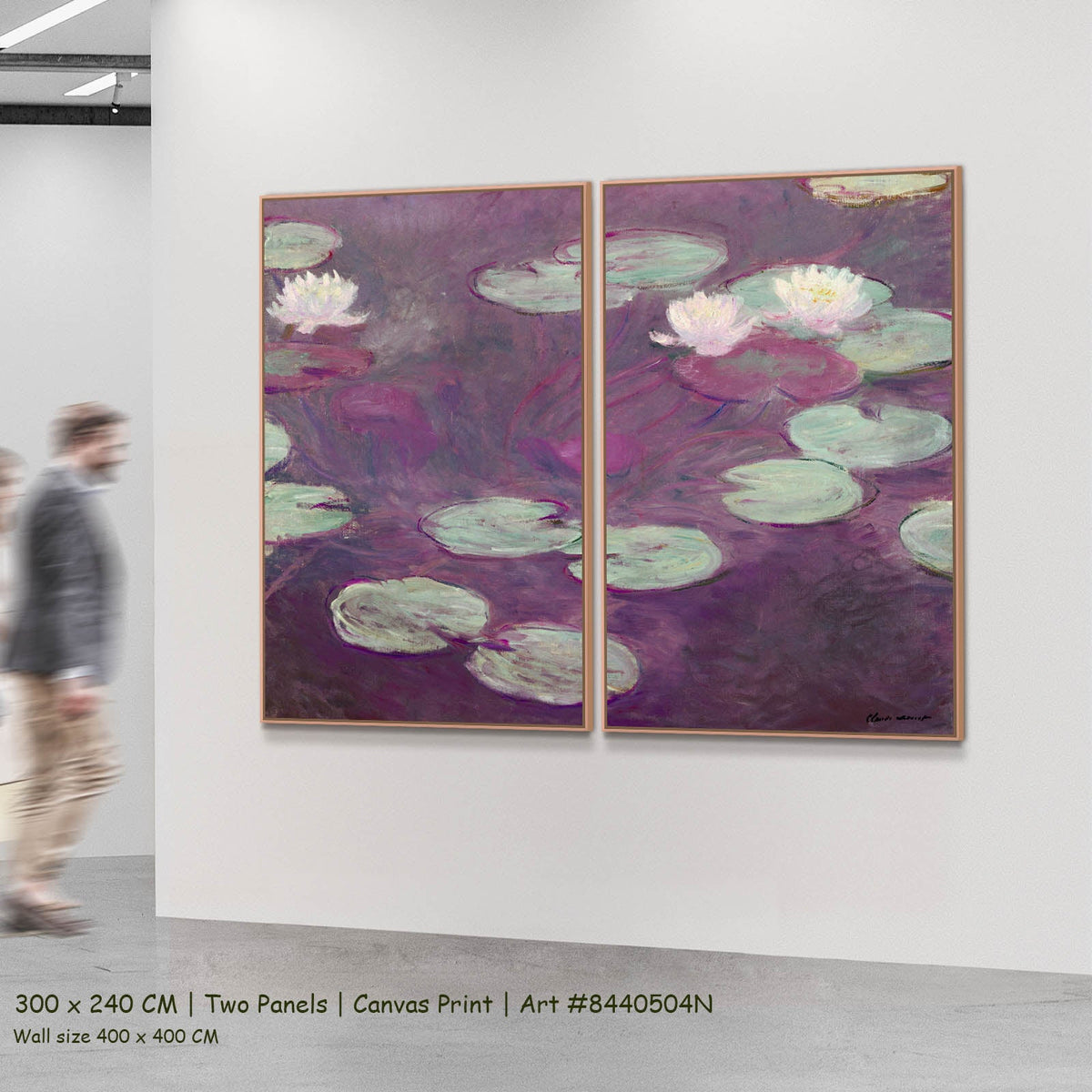 Claude Monet — Water Lilies (Nymphéas) Floral two-panel canvas wall art set, 300 × 240 cm