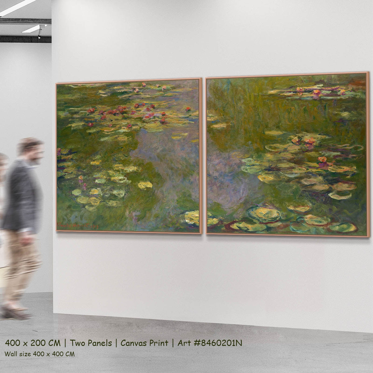 Claude Monet — Water Lilies (Wide Panorama) Floral two-panel canvas wall art set