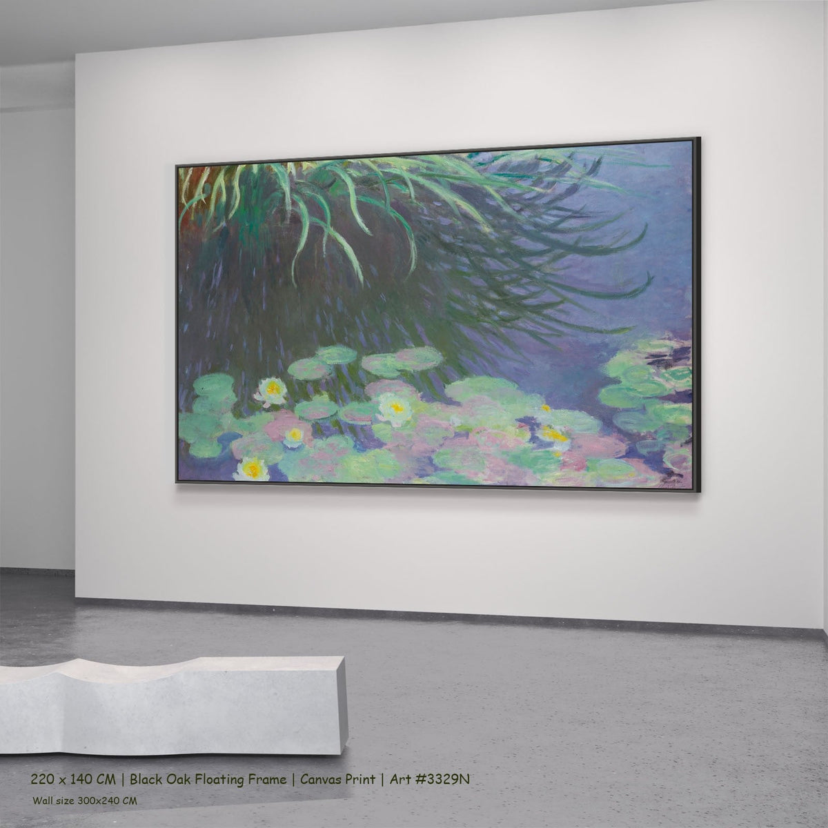 Claude Monet, Water-Lilies with Reflections of Green Grasses — 220x140 black oak floating frame 3