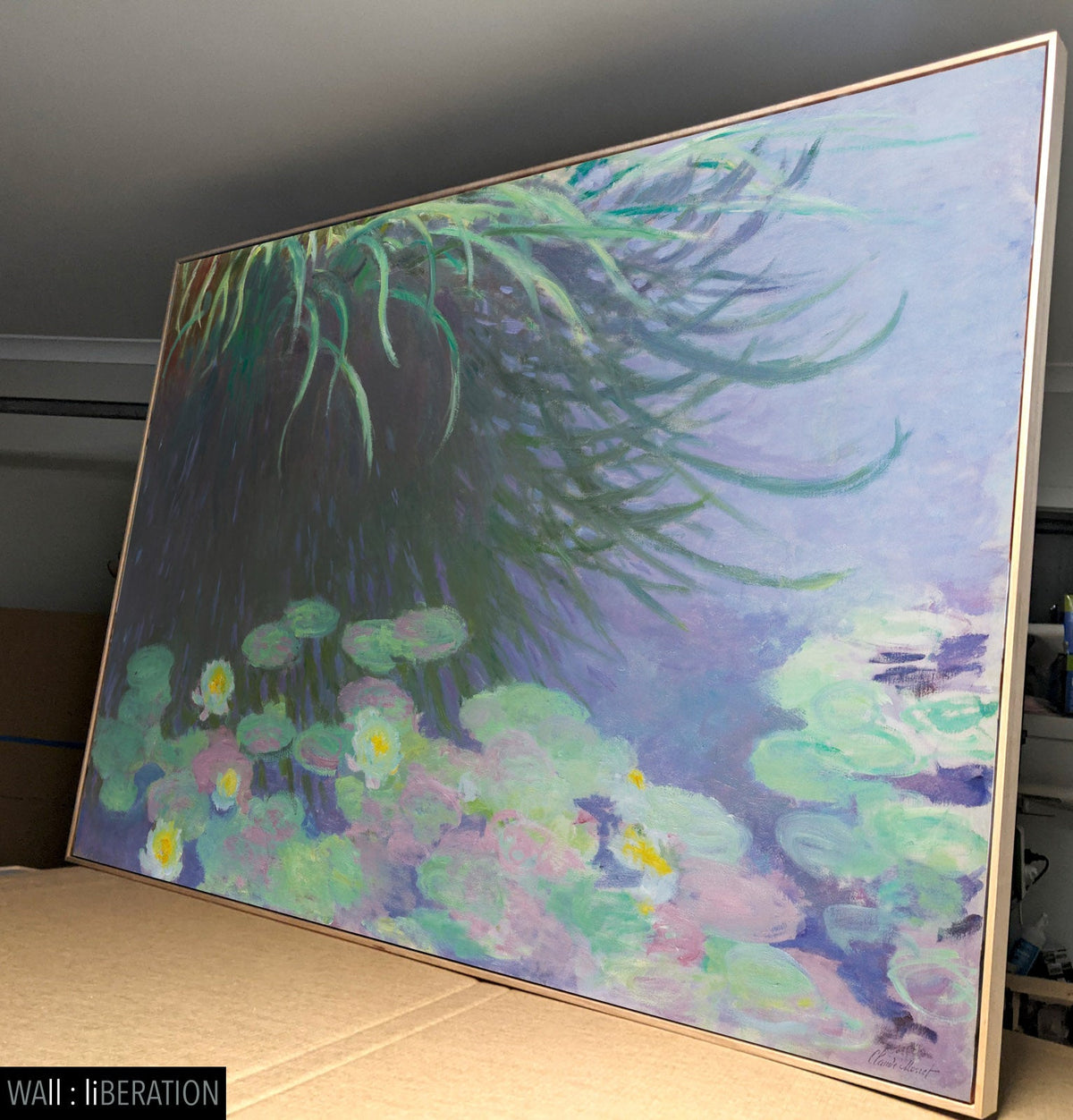 Claude Monet — Water-Lilies with Reflections of Green Grasses canvas — close-up detail of the framed canvas print