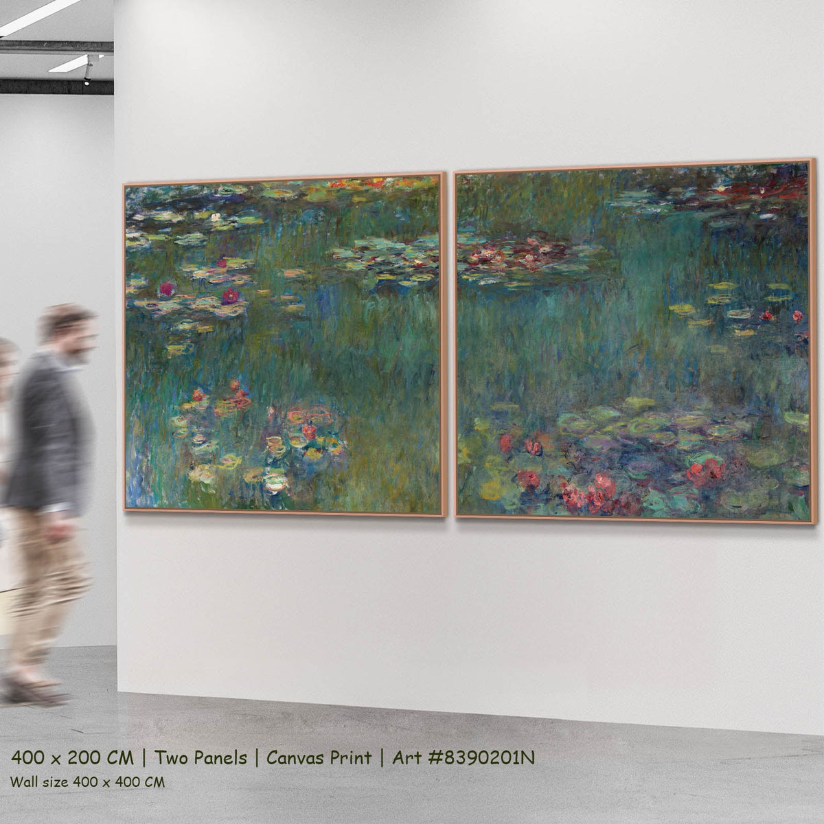Claude Monet — Water Lilies (Panoramic) Floral two-panel canvas wall art set