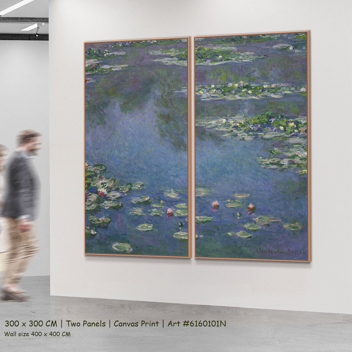 Claude Monet, Water Lilies — 2-panel mockup, large canvas print