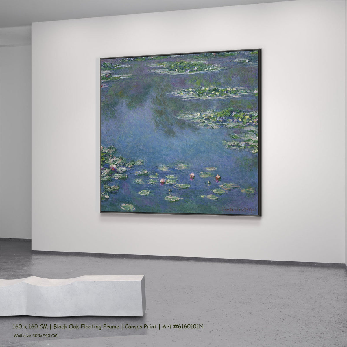 Claude Monet, Water Lilies — black oak mockup, large canvas print