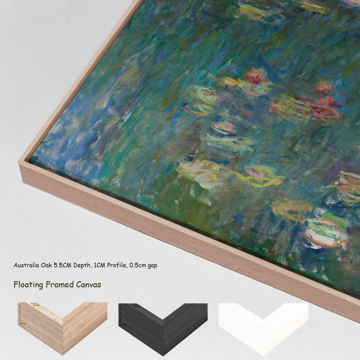 Claude Monet — Water Lilies (Panoramic) canvas wall art with floating frame options