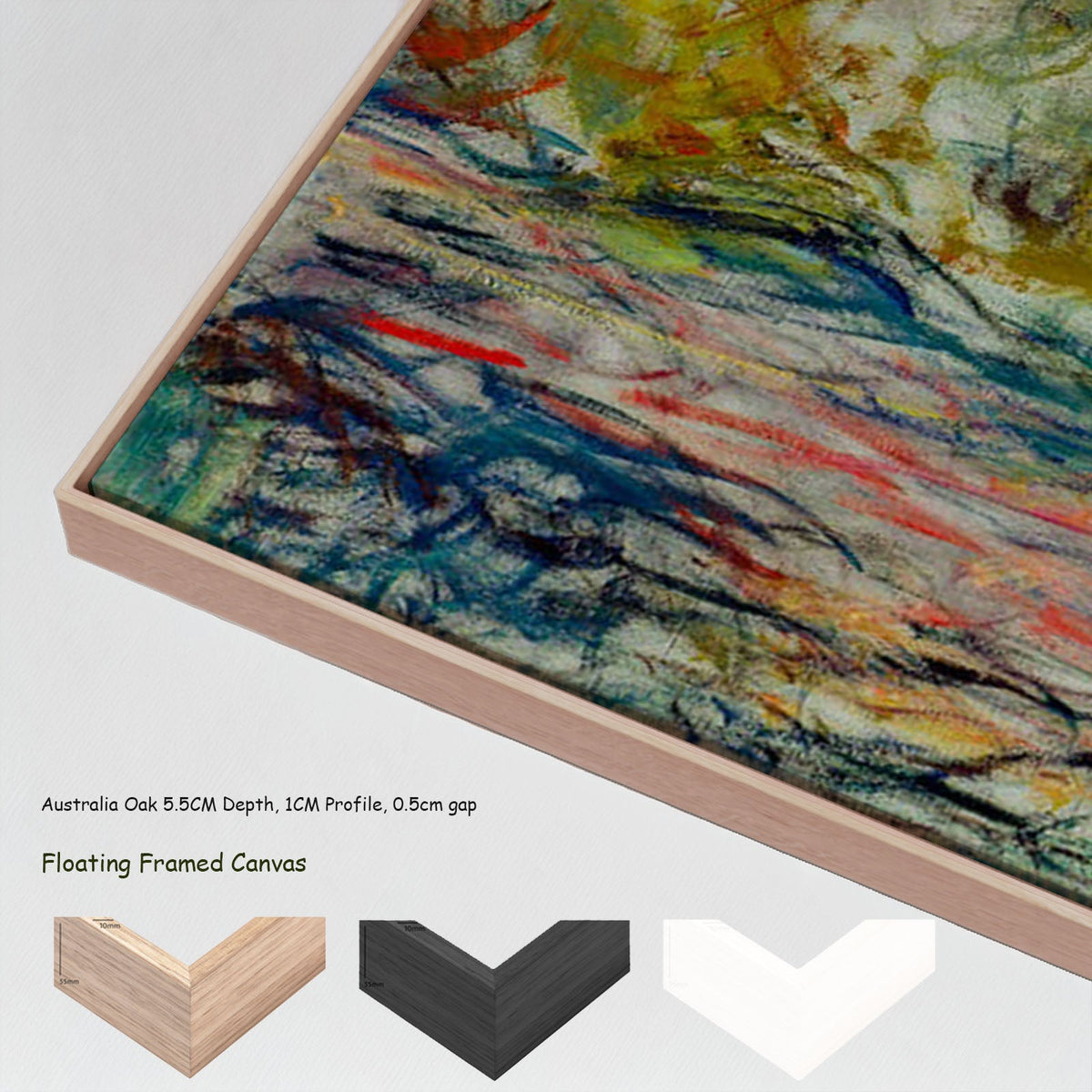 Claude Monet, Water Lilies — floating frames mockup, large canvas print