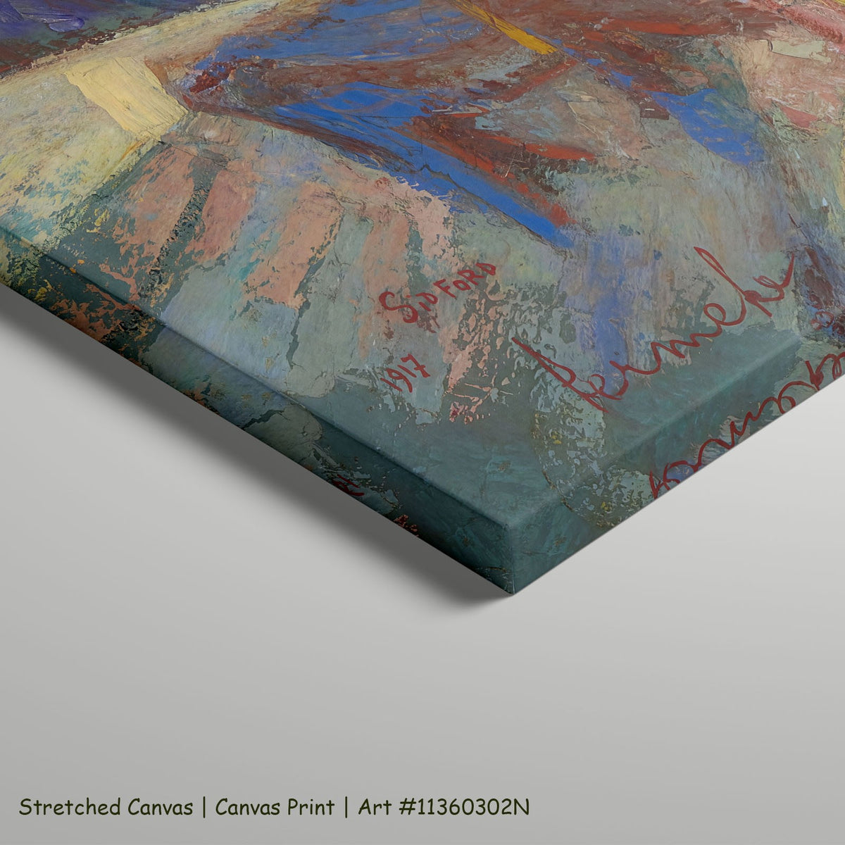 De oogst in Devonshire by Constant Permeke as a large stretched pink and red Expressionist canvas print