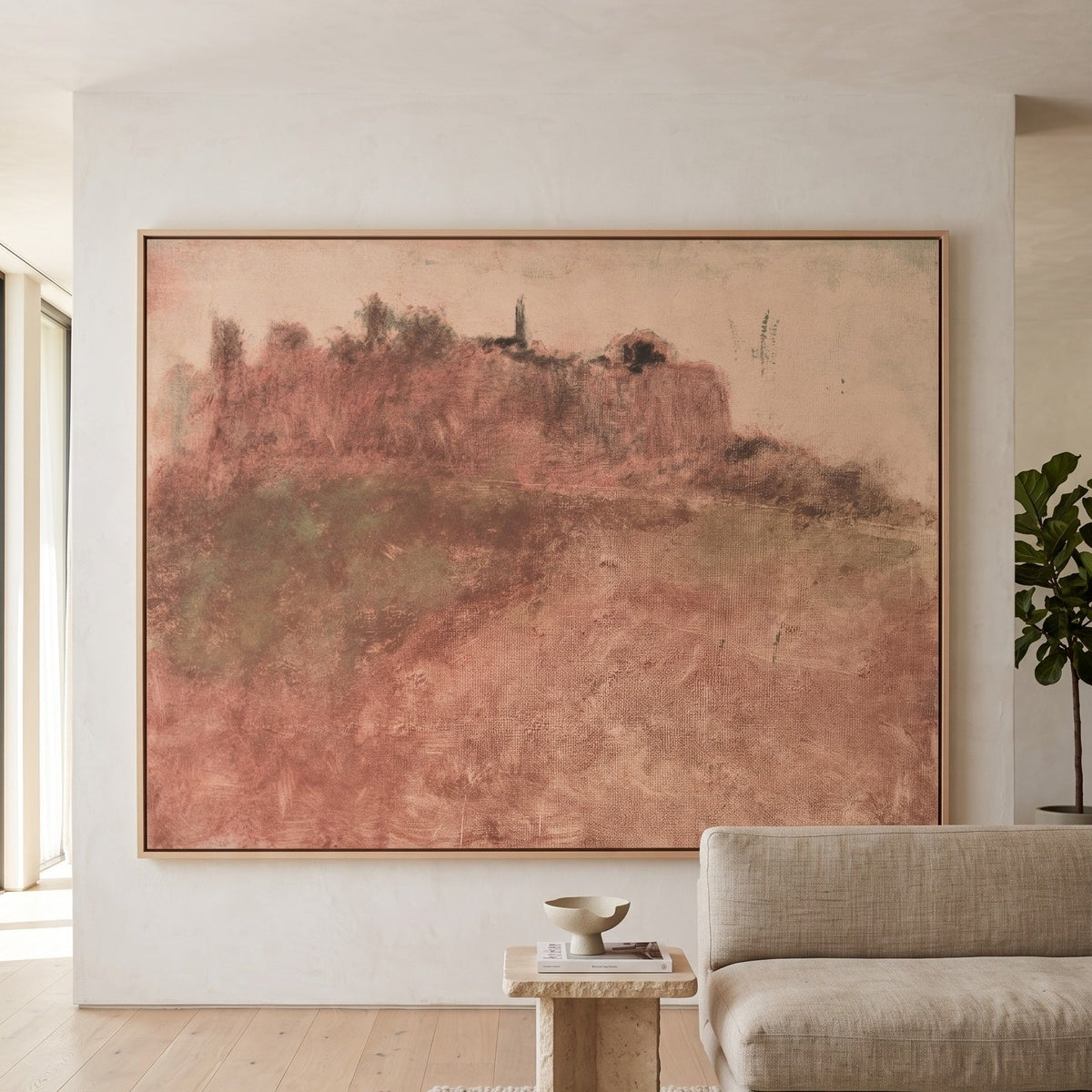 Estérel Village by Edgar Degas — large orange and brown Landscape canvas art on a hallway wall