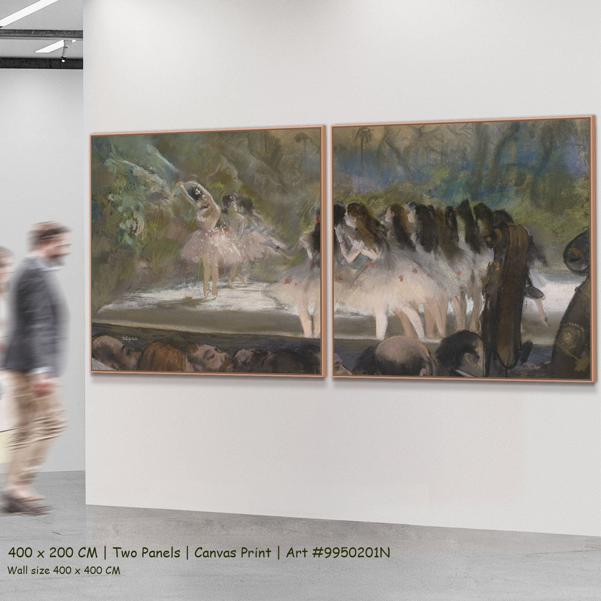 Ballet at the Paris Opéra by Edgar Degas as a large two-panel green and olive Impressionist canvas set