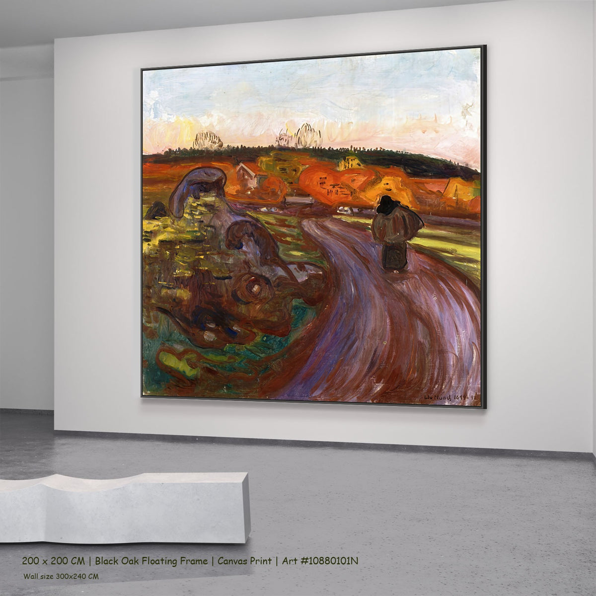 Autumn by Edvard Munch in a black oak floating frame, large brown and orange Expressionist canvas