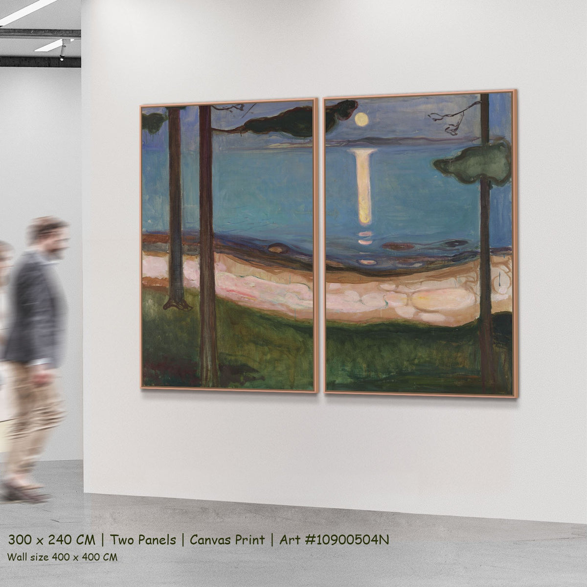 Moonlight by Edvard Munch as a large two-panel blue and green Expressionist canvas set