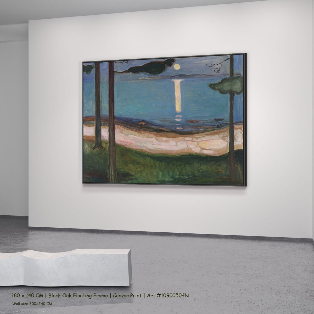 Moonlight by Edvard Munch in a black oak floating frame, large blue and green Expressionist canvas