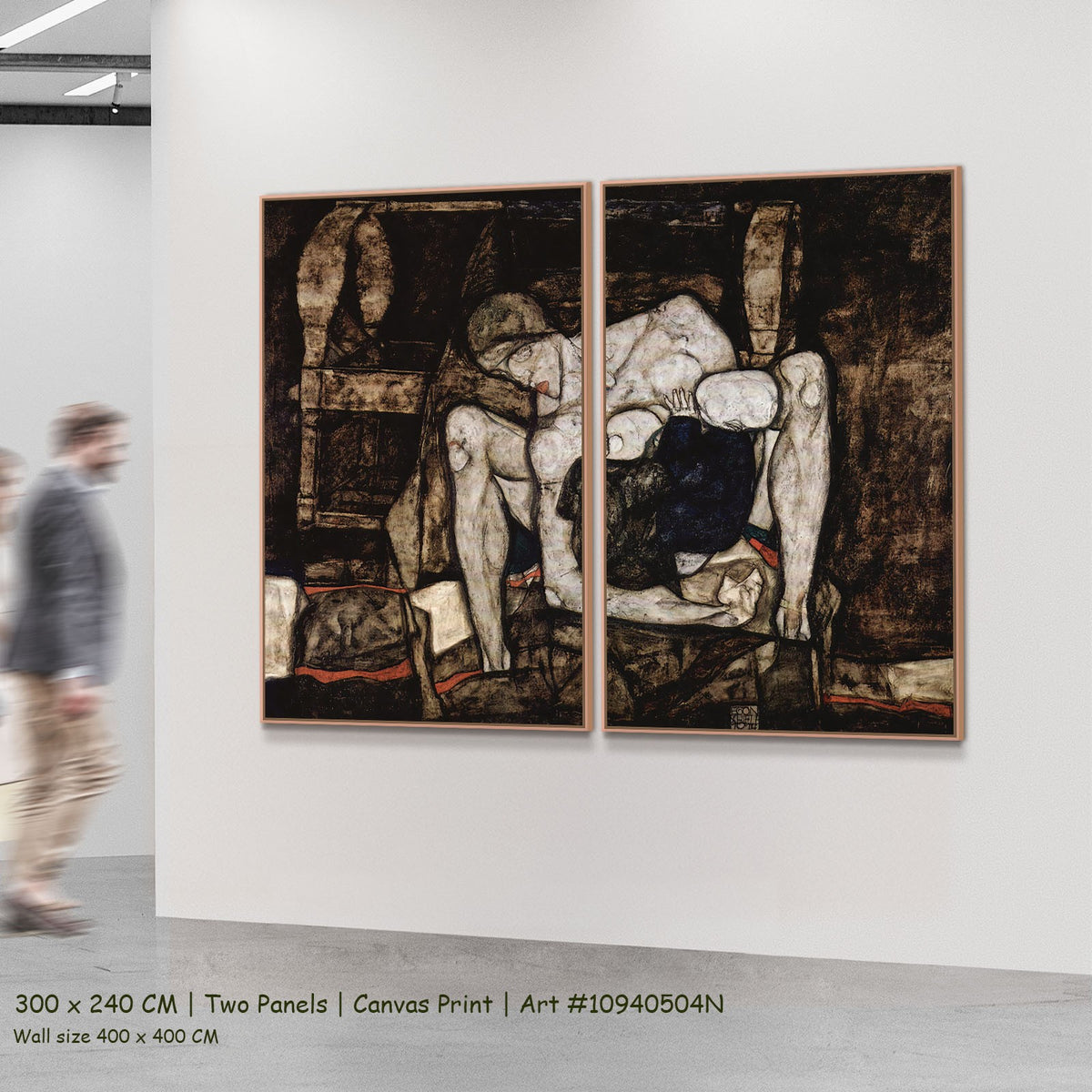 Blind Mother, or The Mother by Egon Schiele as a large two-panel brown and white Expressionist canvas set