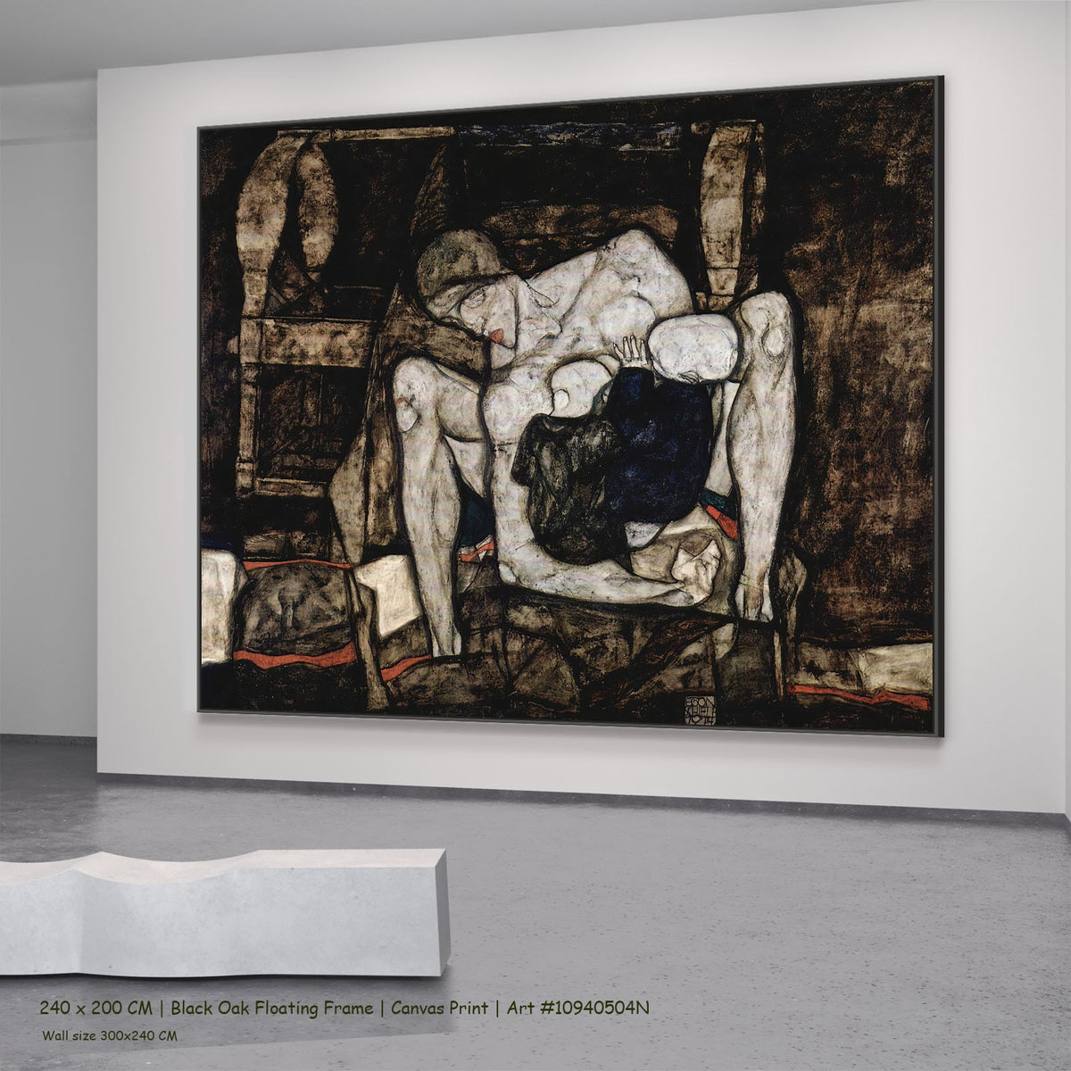 Blind Mother, or The Mother by Egon Schiele in a black oak floating frame, large brown and white Expressionist canvas