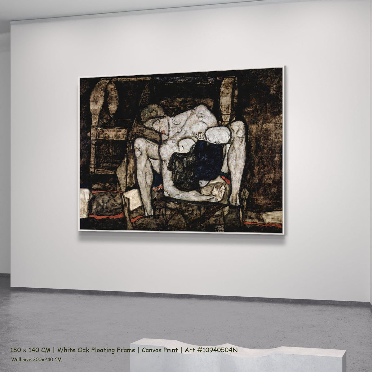 Blind Mother, or The Mother by Egon Schiele in a white oak floating frame, large brown and white Expressionist canvas