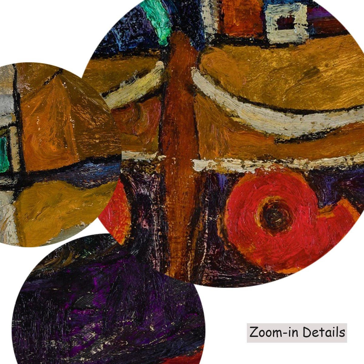 Egon Schiele — Close-up detail of the brushwork on Trieste Fishing Boat, a large brown and grey Expressionist Abstract…