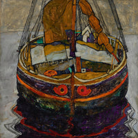Large brown and grey Expressionist Abstract canvas print of Trieste Fishing Boat by Egon Schiele