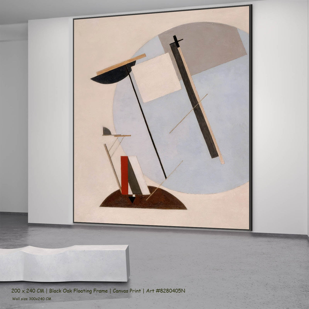 El Lissitzky — Proun 3A Abstract canvas wall art in a black oak floating frame, 200 × 240 cm