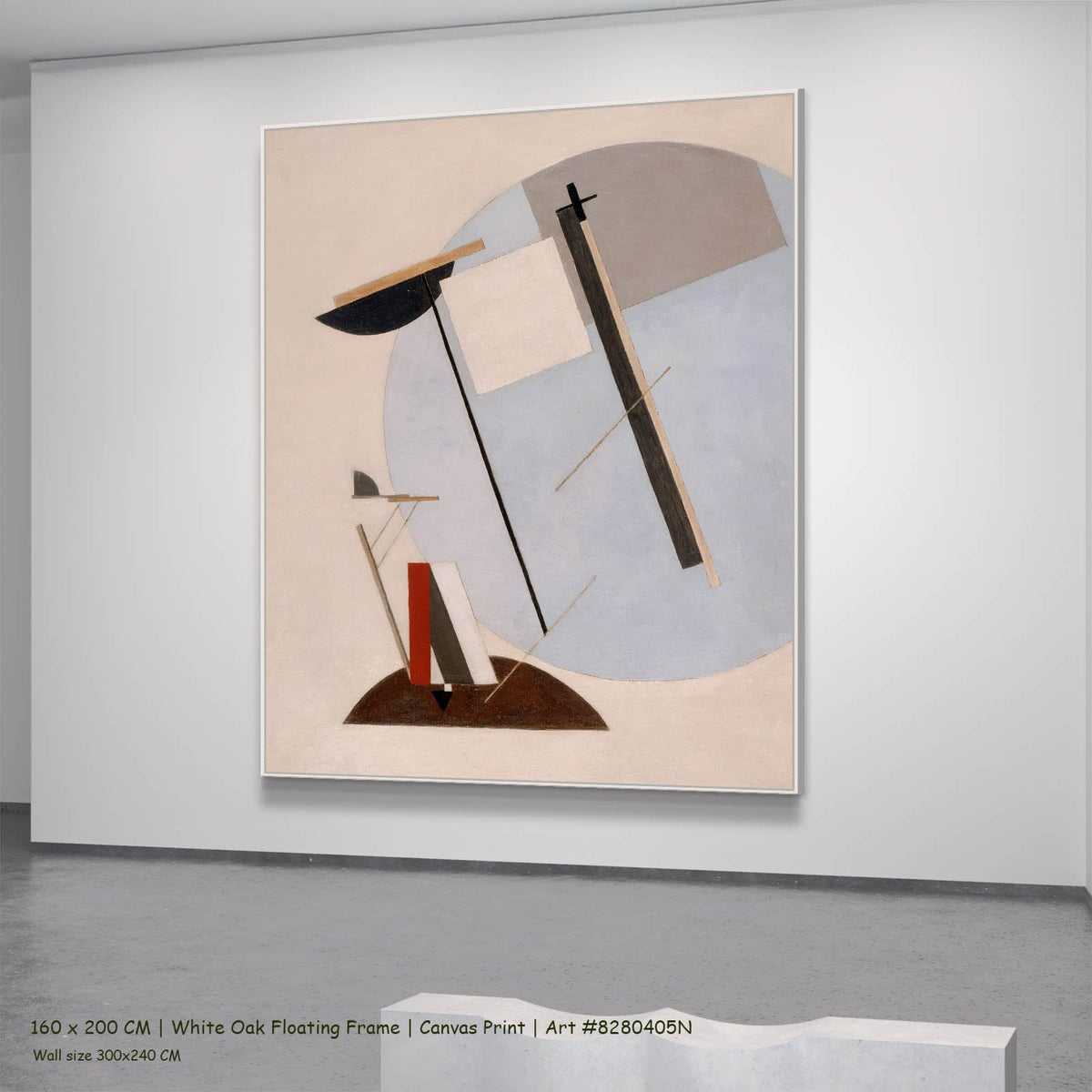 El Lissitzky — Proun 3A Abstract canvas wall art in a white oak floating frame, 160 × 200 cm