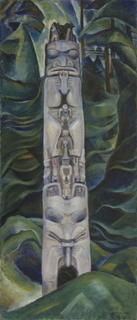 Large green and grey Landscape canvas print of Totem and Forest by Emily Carr