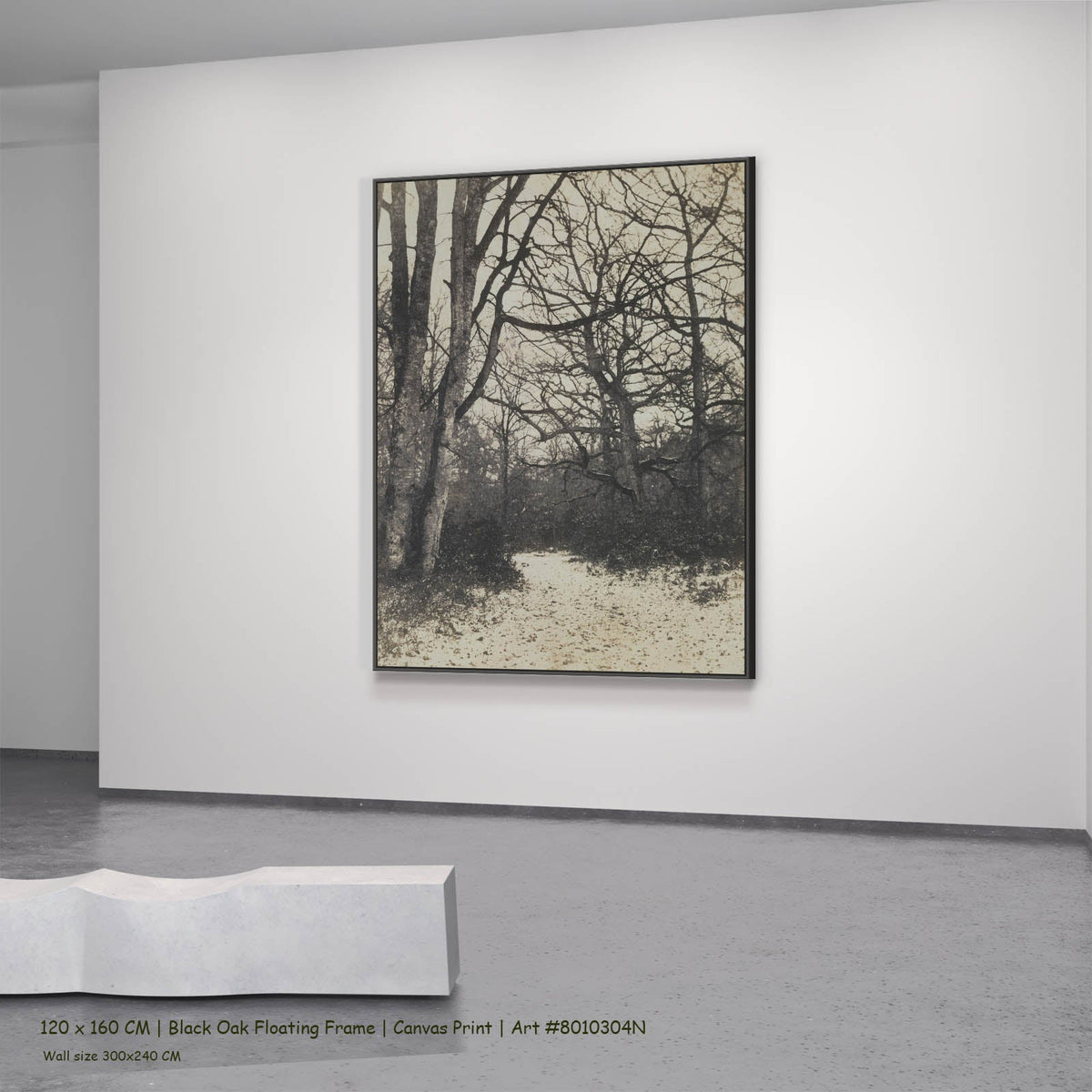 Eugène Cuvelier — Fontainebleau Forest Landscape canvas wall art in a black oak floating frame, 120 × 160 cm