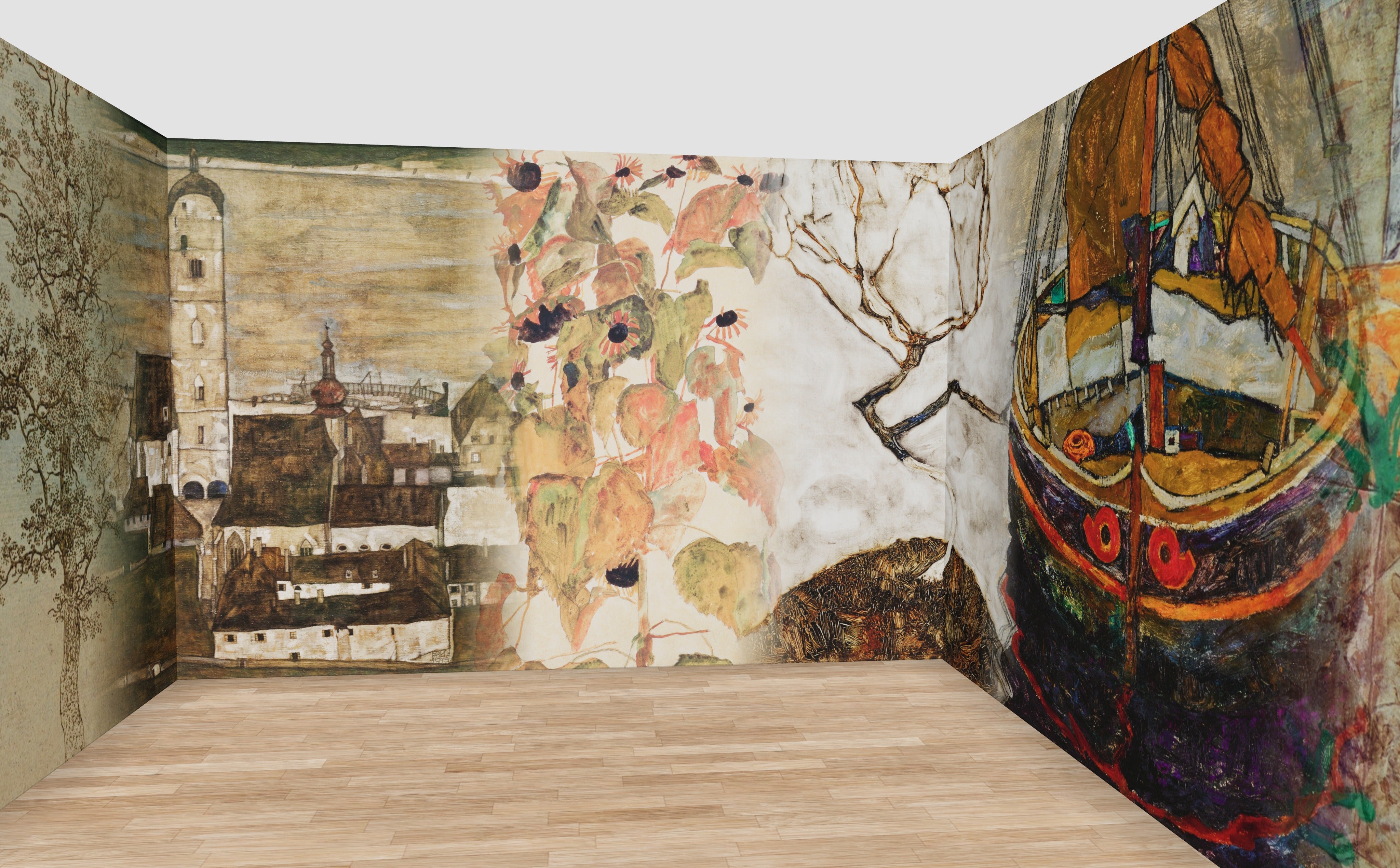 Earth & Stone Wall Mural — shown in a 12 m room at 270 cm ceiling