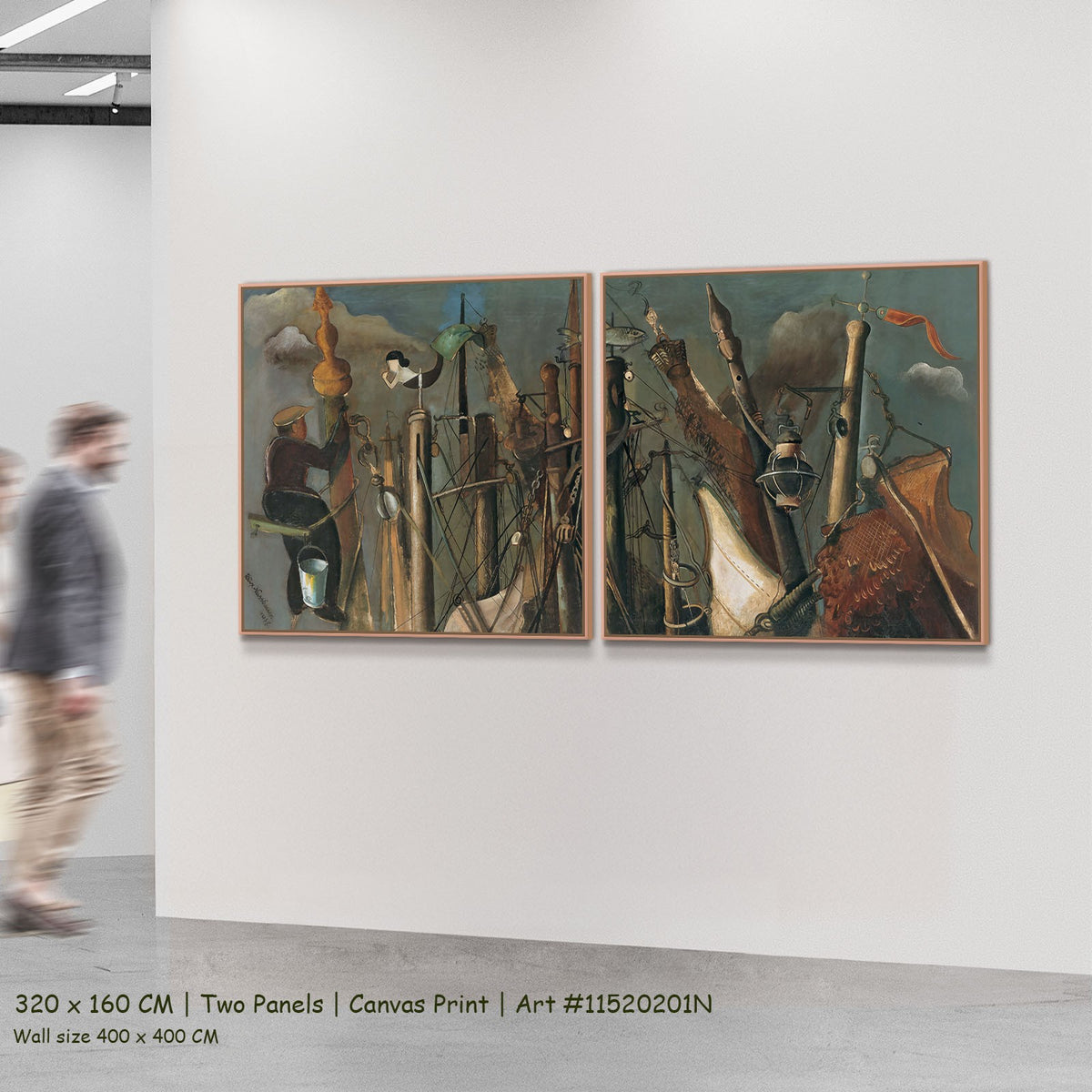 Mastenwald by Felix Nussbaum as a large two-panel brown and green Surrealist canvas set