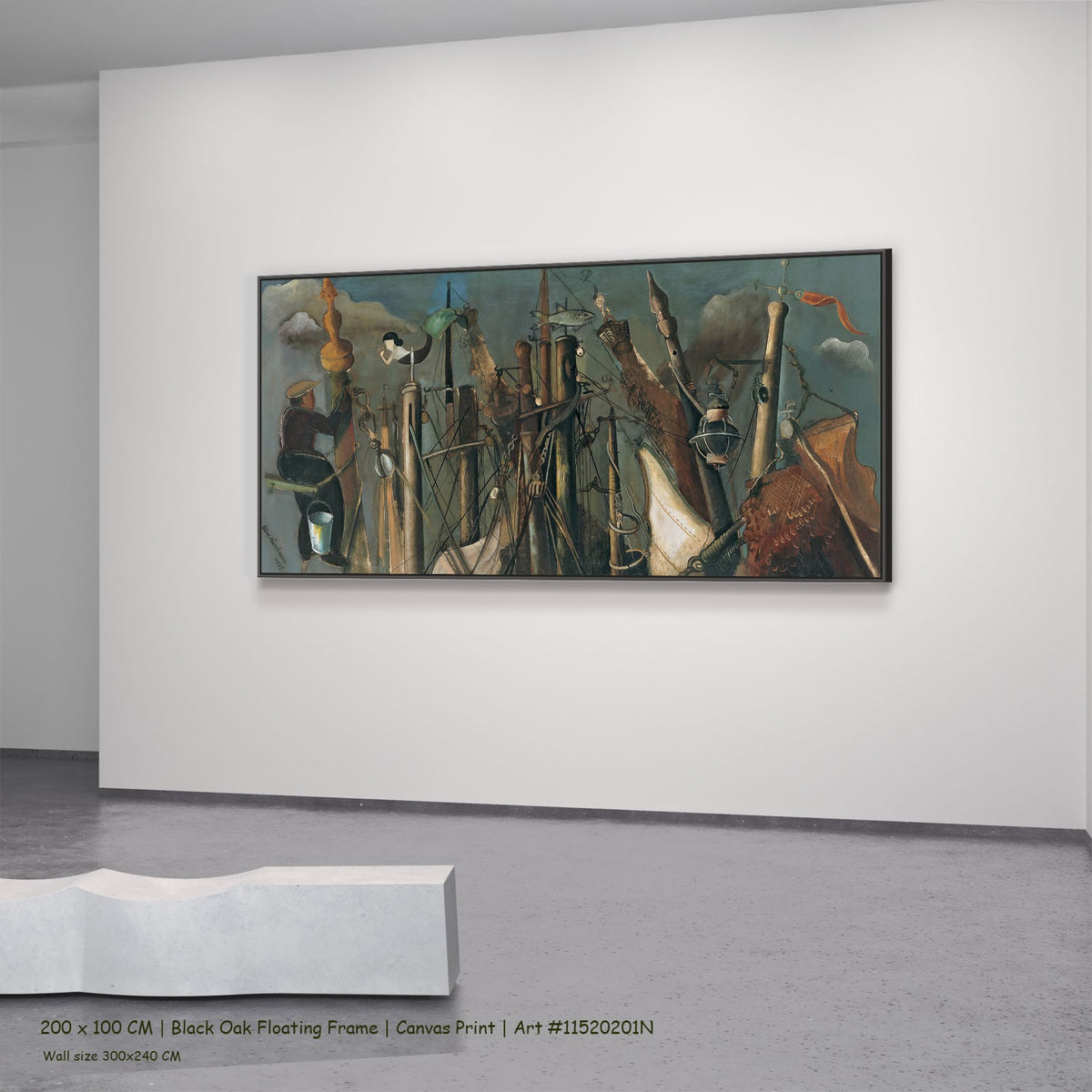 Mastenwald by Felix Nussbaum in a black oak floating frame, large brown and green Surrealist canvas