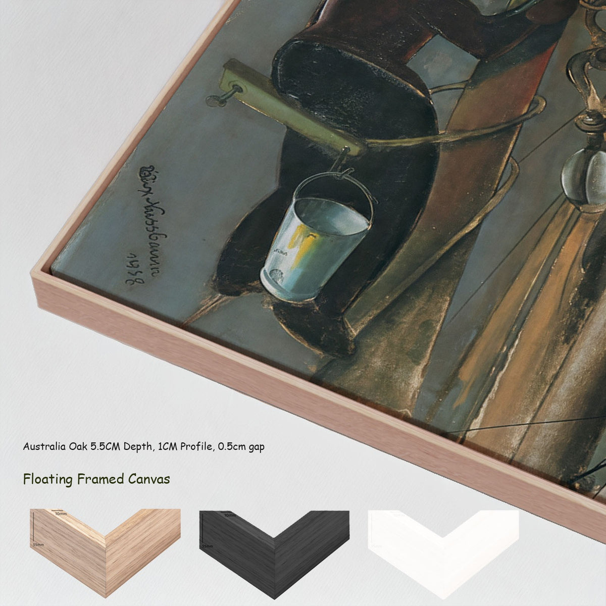 Mastenwald by Felix Nussbaum in a floating frame, large brown and green Surrealist canvas print