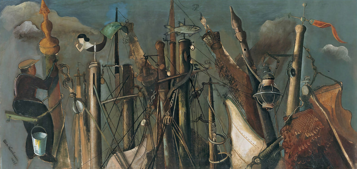 Large brown and green Surrealist canvas print of Mastenwald by Felix Nussbaum