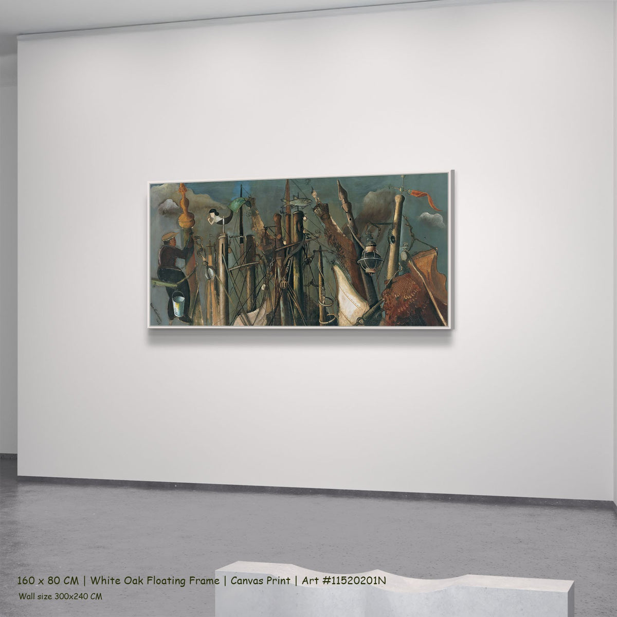 Mastenwald by Felix Nussbaum in a white oak floating frame, large brown and green Surrealist canvas