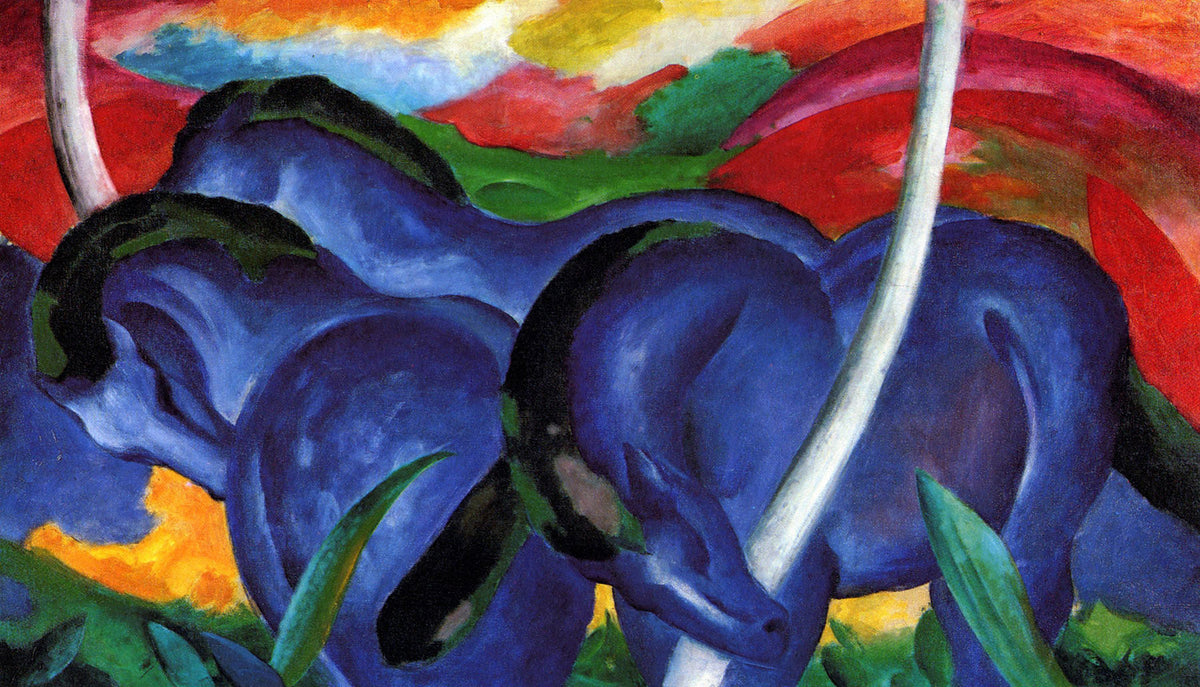 Large blue and red Expressionist Abstract canvas print of The Large Blue Horses by Franz Marc