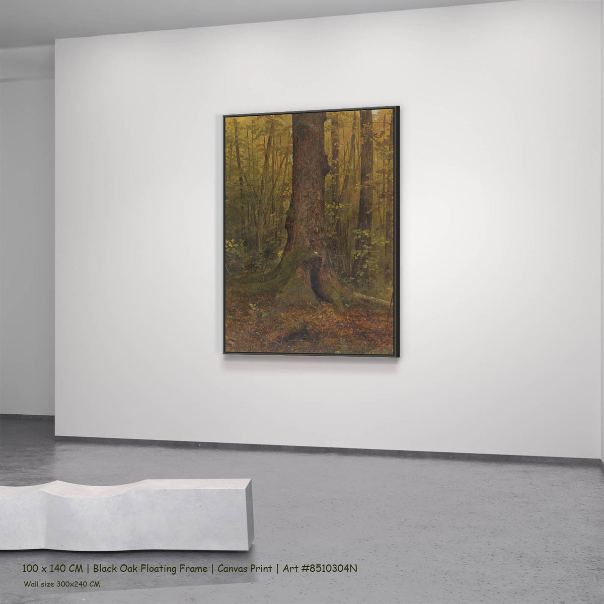 Frederic Edwin Church — In the Woods, Maine Landscape canvas wall art in a black oak floating frame, 100 × 140 cm