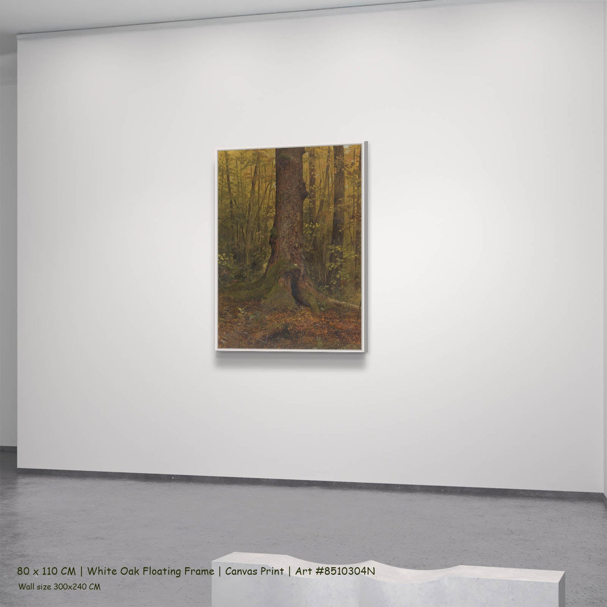 Frederic Edwin Church — In the Woods, Maine Landscape canvas wall art in a white oak floating frame, 80 × 110 cm