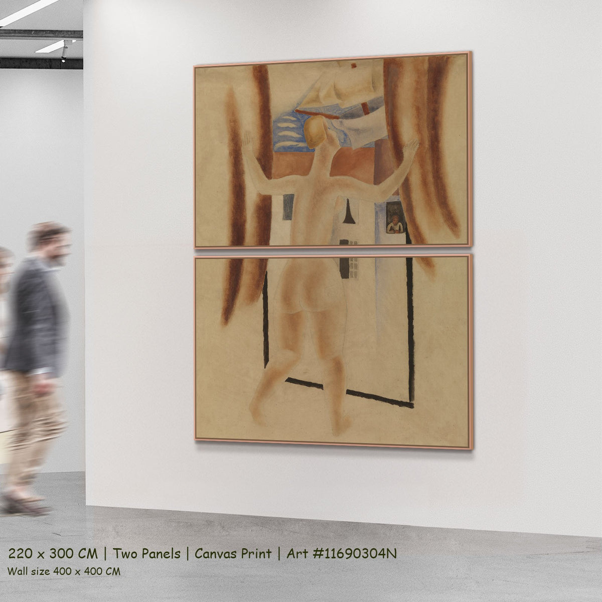 Avontuur by Frits Van den Berghe as a large two-panel brown and blue Expressionist canvas set