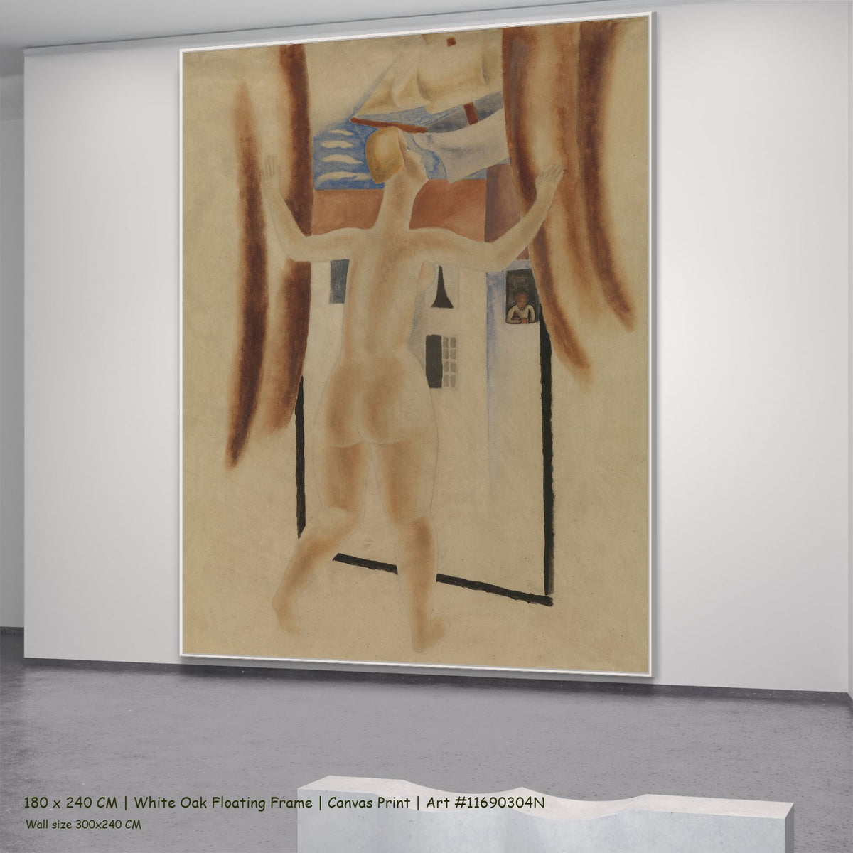 Avontuur by Frits Van den Berghe in a white oak floating frame, large brown and blue Expressionist canvas