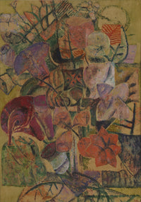Large olive and orange Expressionist canvas print of Fleurs by Frits Van den Berghe