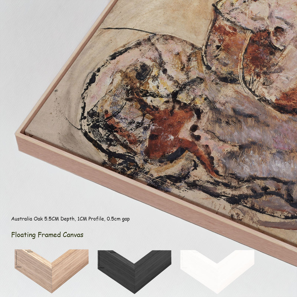 Sitting pink nude by Frits Van den Berghe in a floating frame, large pink and brown Expressionist canvas print
