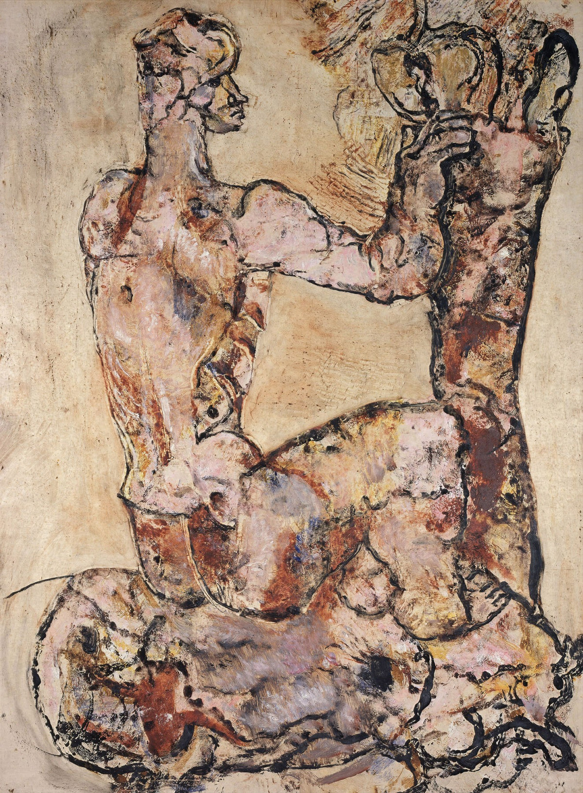 Large pink and brown Expressionist canvas print of Sitting pink nude by Frits Van den Berghe