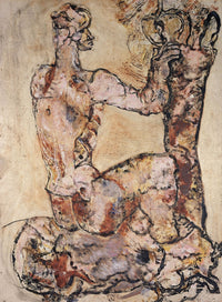 Large pink and brown Expressionist canvas print of Sitting pink nude by Frits Van den Berghe